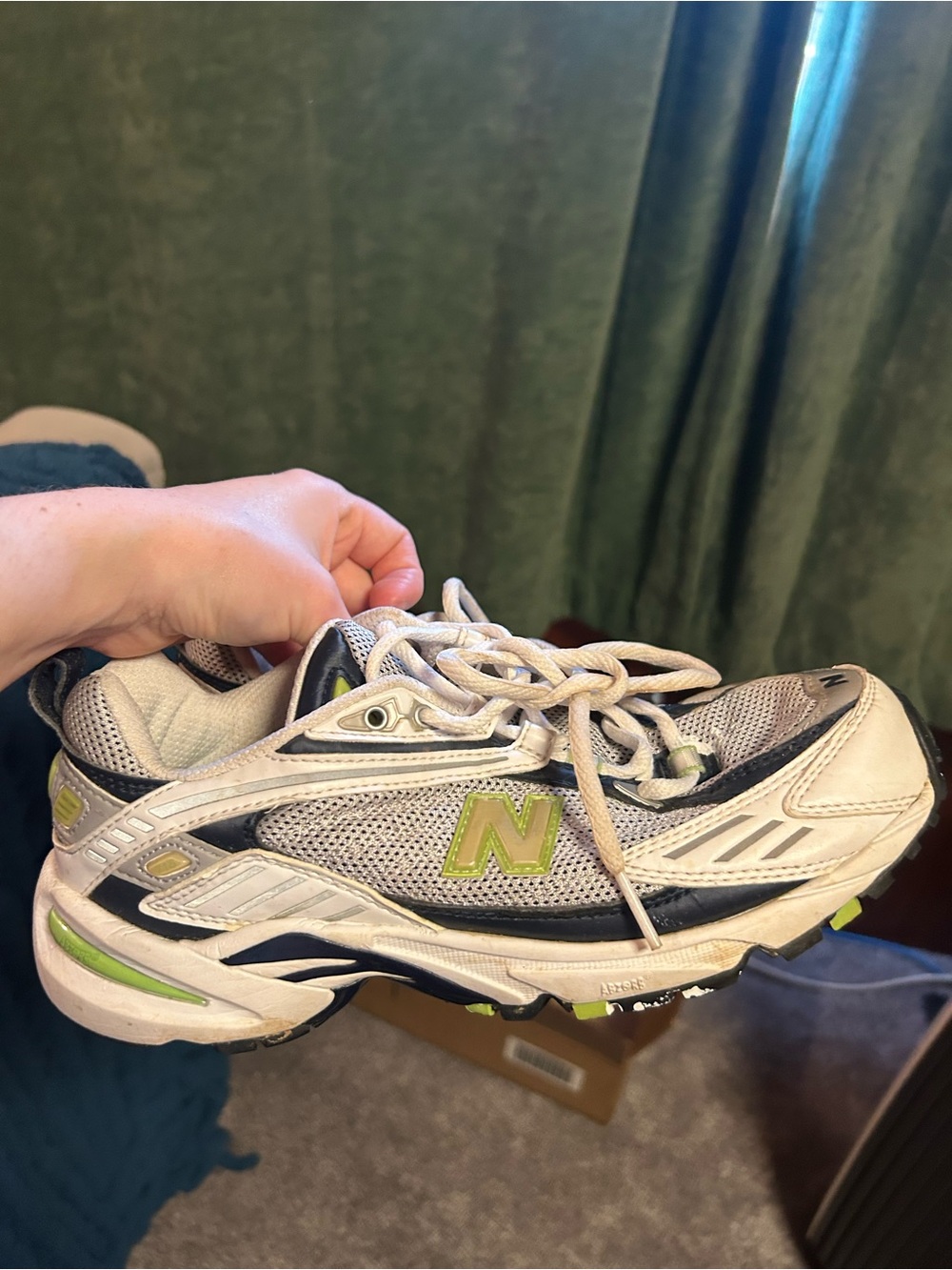 New Balance White & Gray Athletic Sneakers with Lime Accents